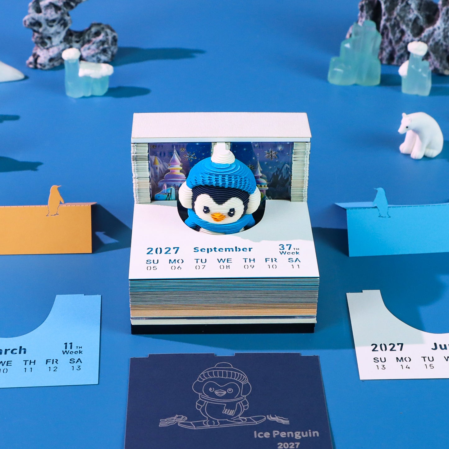 Cartoon Penguin Model Hand Tear off 3D Calendar Memo Pad With Light
