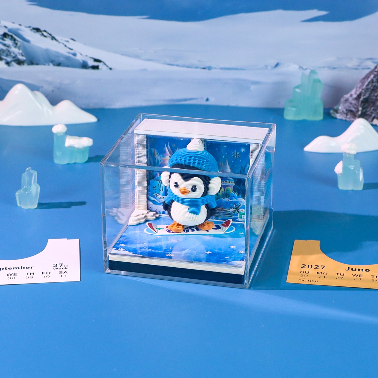 Cartoon Penguin Model Hand Tear off 3D Calendar Memo Pad With Light