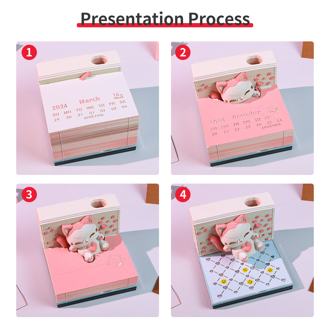 Jumping Cat 3D Model Hand Torn Memo Pad With Weekly Calendar 2026