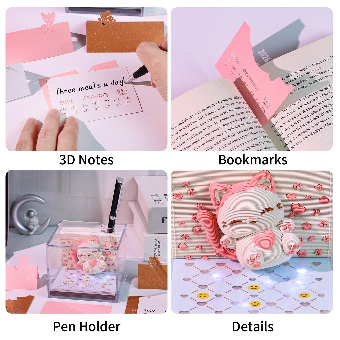 Jumping Cat 3D Model Hand Torn Memo Pad With Weekly Calendar 2026