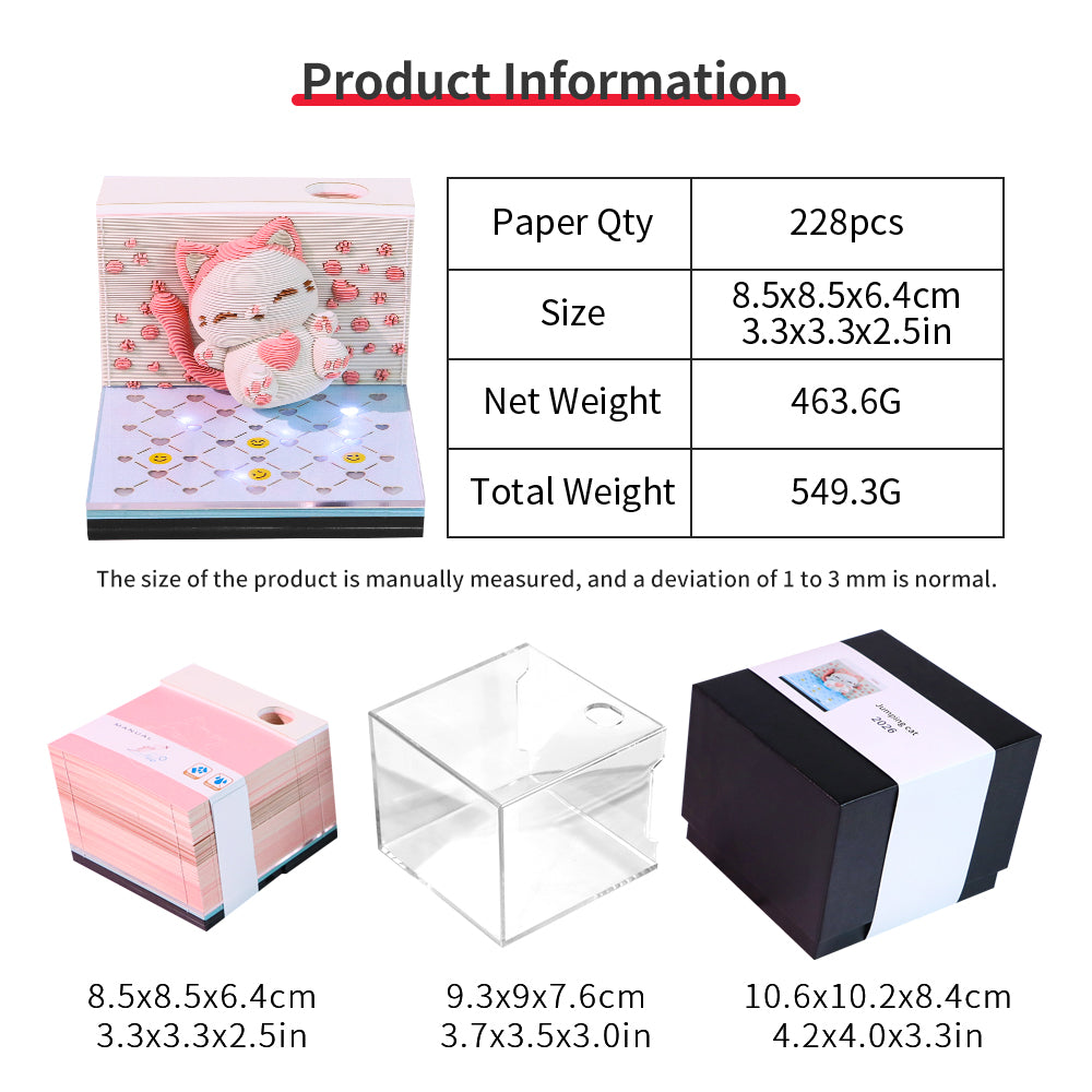 Jumping Cat 3D Model Hand Torn Memo Pad With Weekly Calendar 2026