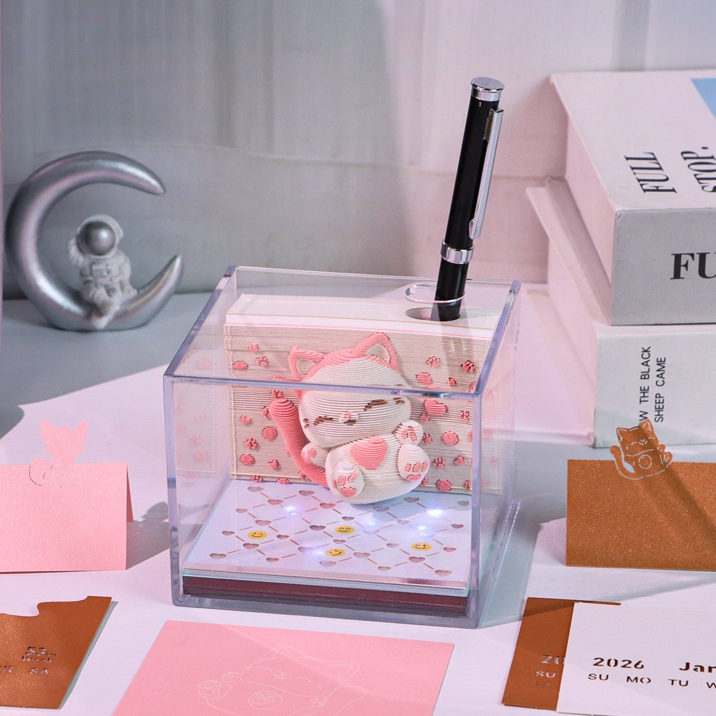 Jumping Cat 3D Model Hand Torn Memo Pad With Weekly Calendar 2026