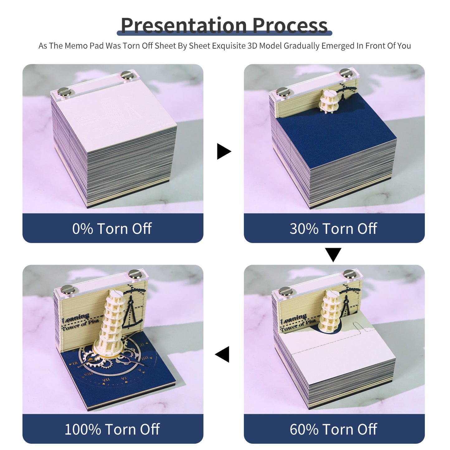 Leaning Tower of Pisa/Angel Wishing Fountain/Retro House 3D Miniature Model Hand Tear Off Memo Pad