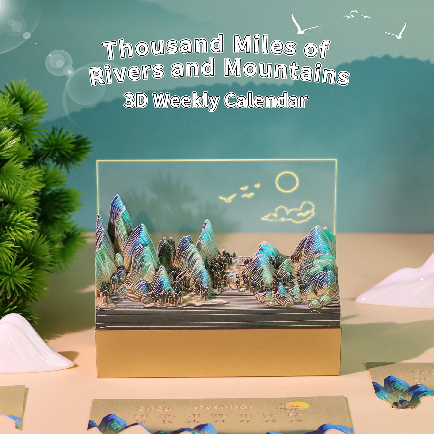 Rivers and Mountains Tear Off 3D Memo Pad With Light and Calendar