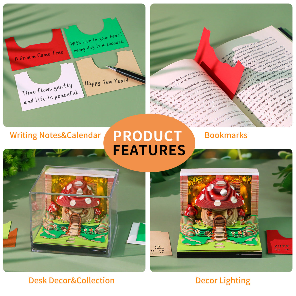 Mushroom House Model Hand Tear off 2027 Calendar 3D Memo Pad