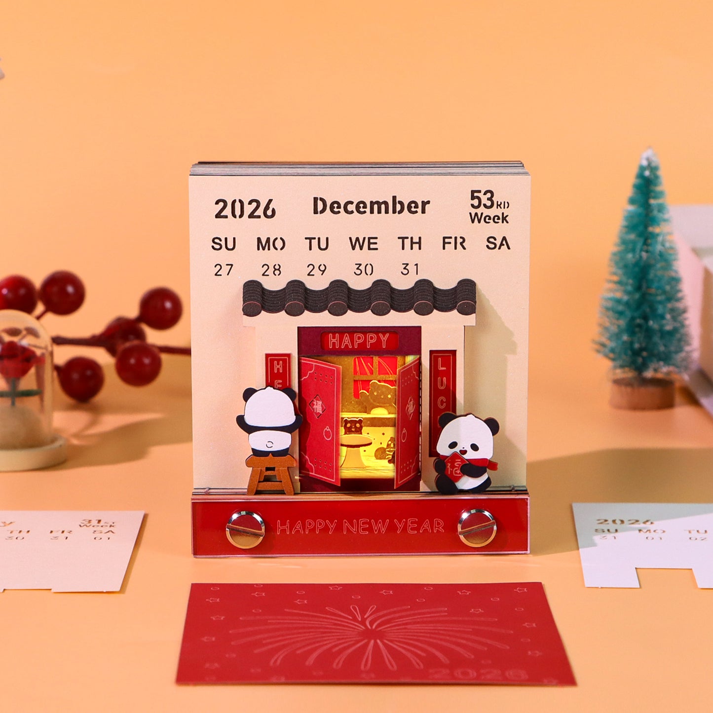 Happy New Year Tear Off 3D Memo Pad With Light and Calendar