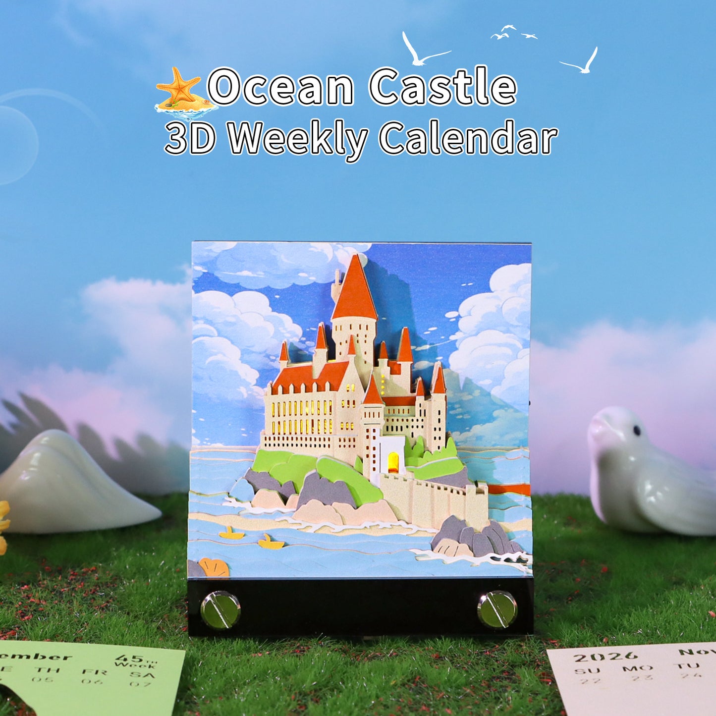 Ocean Castle Tear Off 3D Memo Pad With Light and Calendar