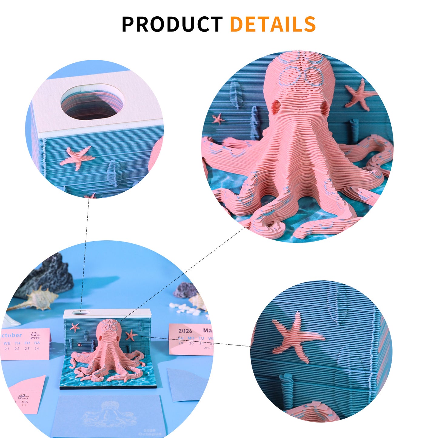 Octopus Figure Model Hand Tear off 3D Calendar Memo Pad