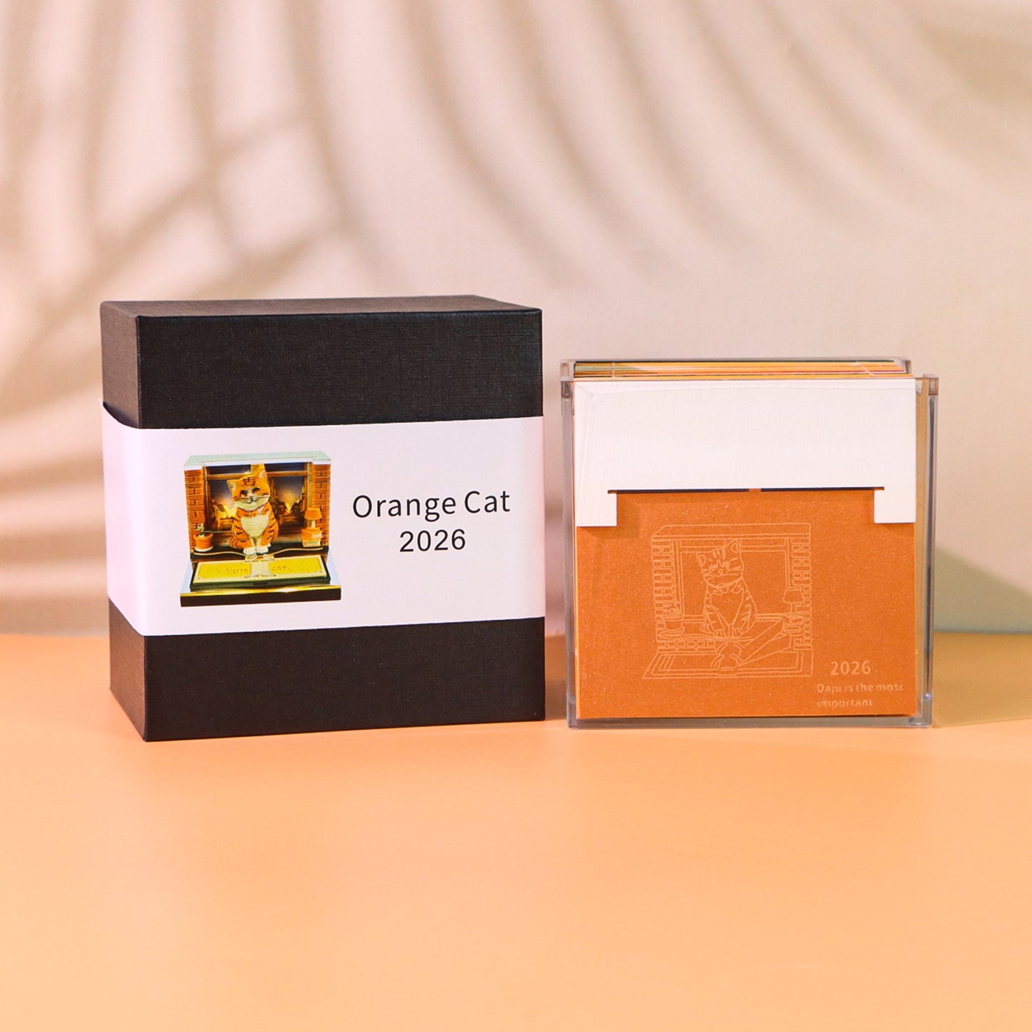 Cute Orange Cat Hand Tear off 3D Calendar Memo Pad With Light