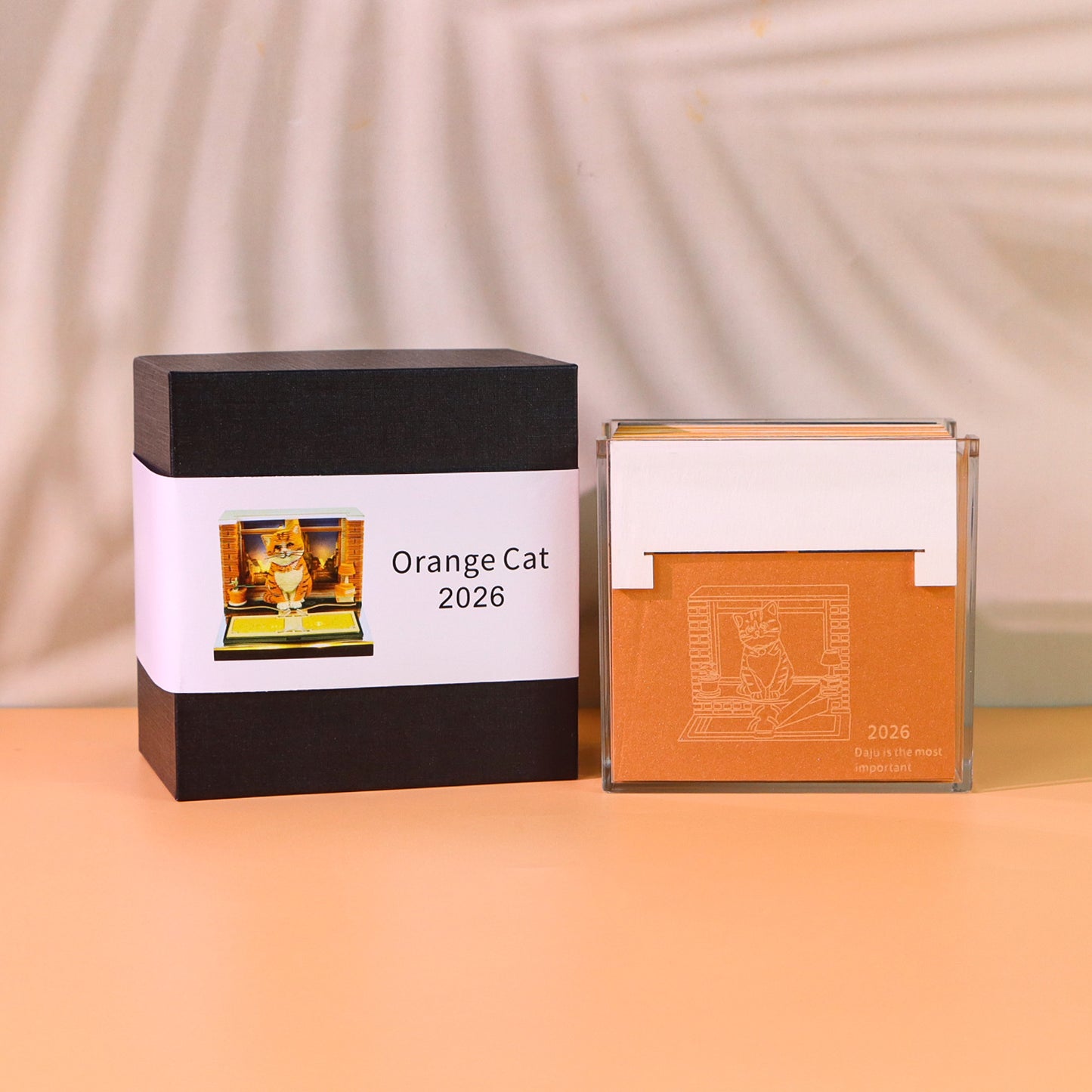 Orange Cat Pet Miniature Hand Tear off 3D Calendar Memo Pad With Light