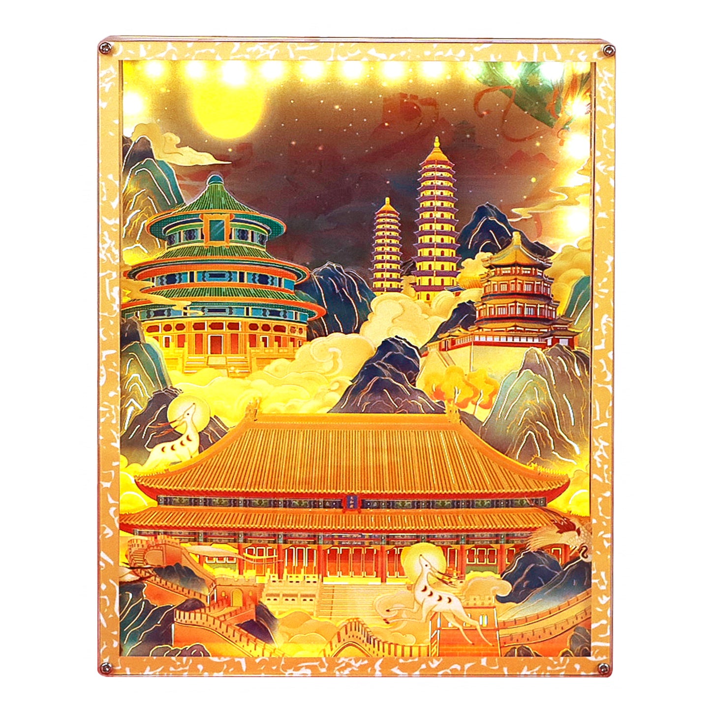 Traditional Building Style Paper Craving Lamp With Calendar Sheets（Acrylic Shadow Box Frame）