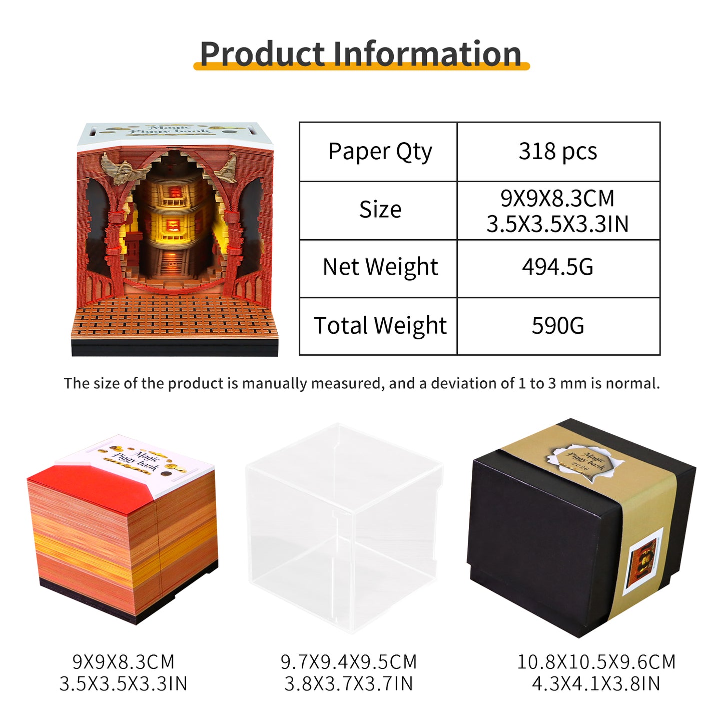 Magic Wizard Coin bank Miniature Hand Tear off 3D Calendar Memo Pad With Light