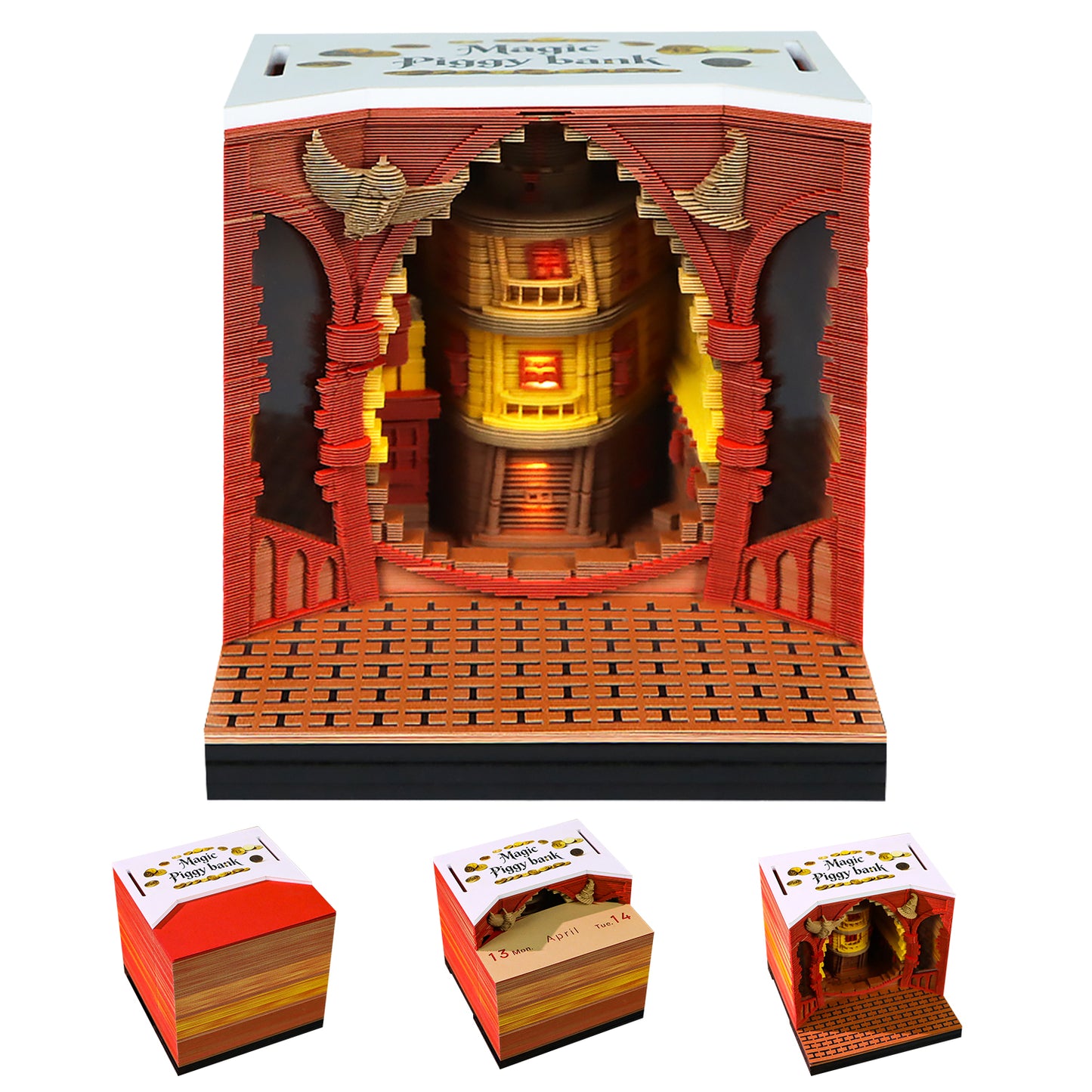 Magic Wizard Coin bank Miniature Hand Tear off 3D Calendar Memo Pad With Light