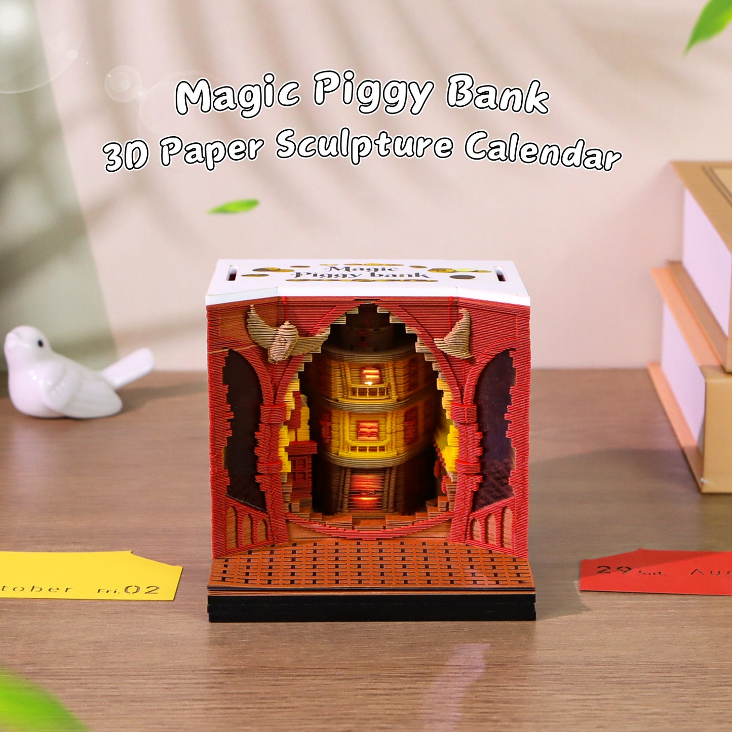 Magic Wizard Coin bank Miniature Hand Tear off 3D Calendar Memo Pad With Light
