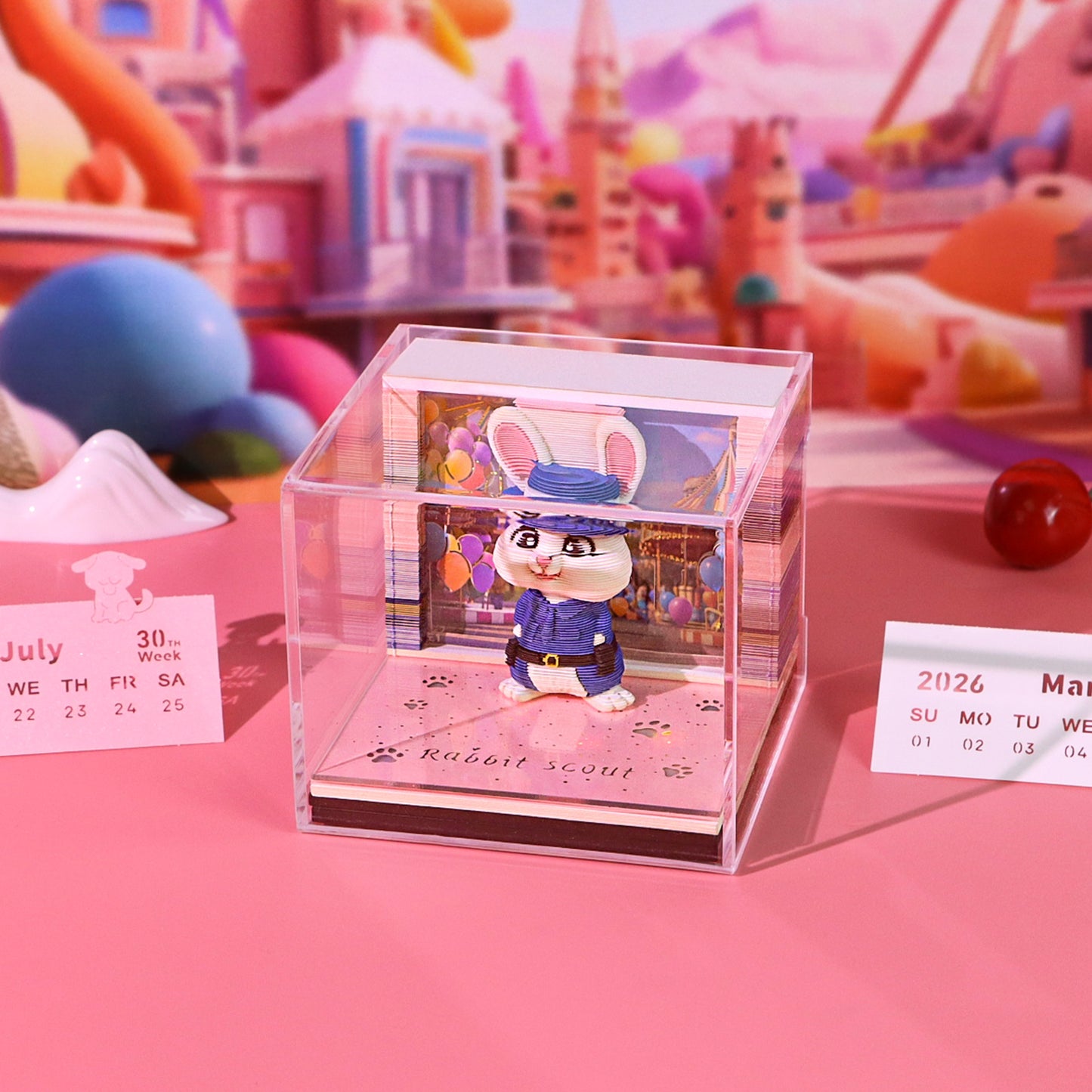 Cute Cartoon Rabbit Scout 3D Calendar Memo Pad With Light