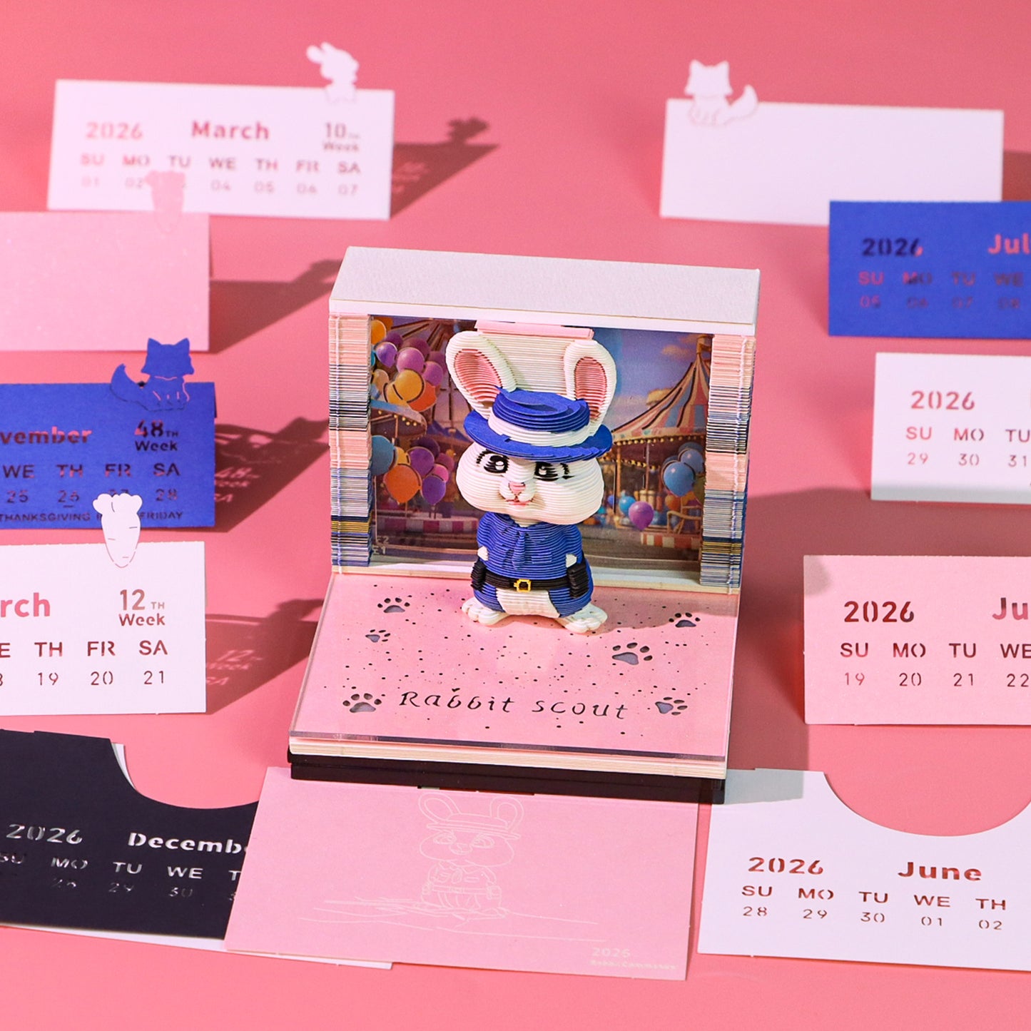 Cute Cartoon Rabbit Scout 3D Calendar Memo Pad With Light
