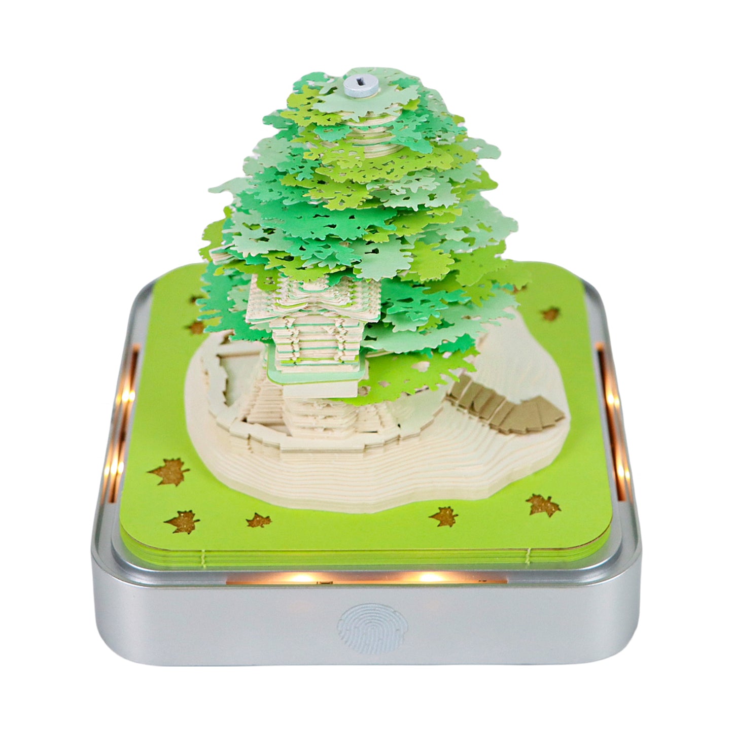 Green Treehouse Model Hand Torn 3D Memo Pad Panoramic 3D Calendar（Silver Base）