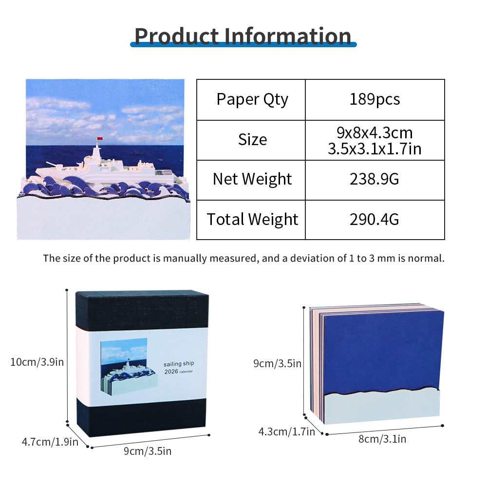 Sailing Warship Paper Calendar Memo Pad