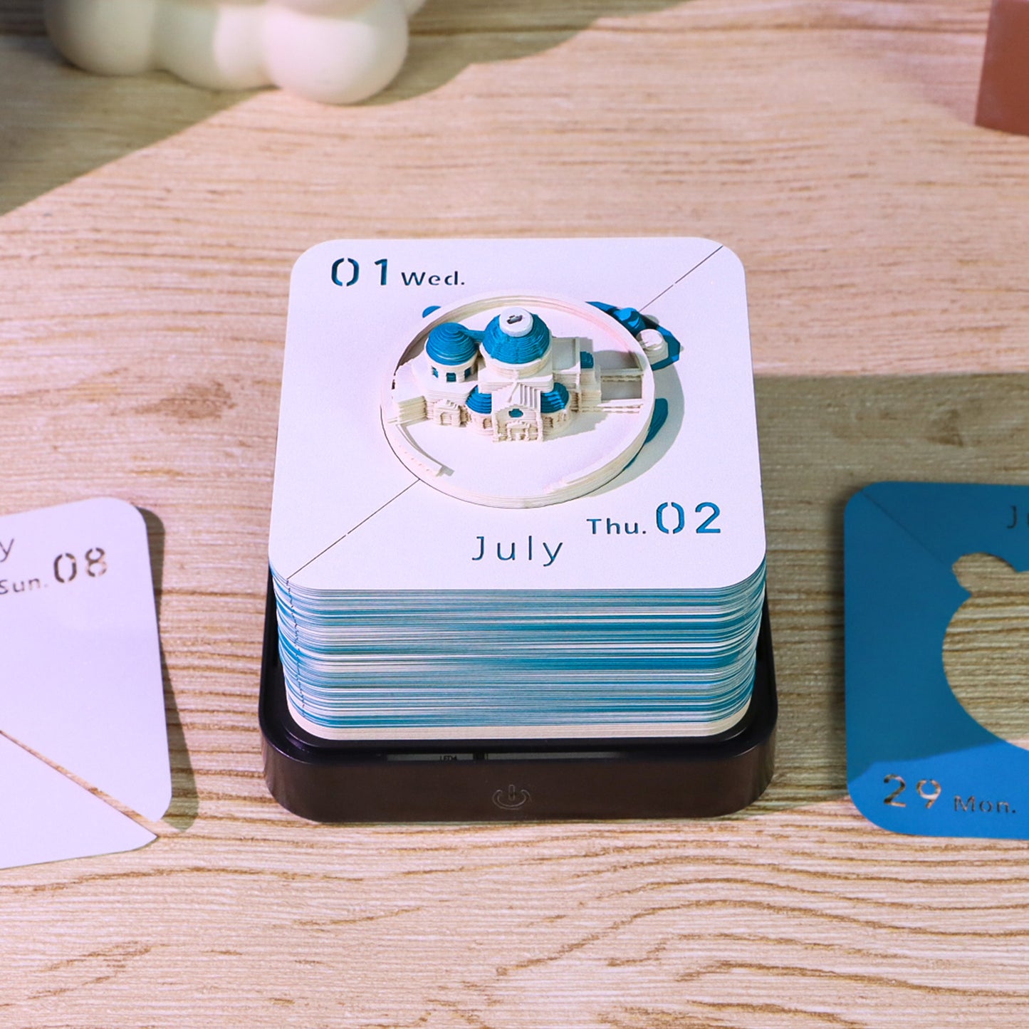 Santorini Aegean Sea 3D Paper Sculpture Calendar Memo Pad With Light