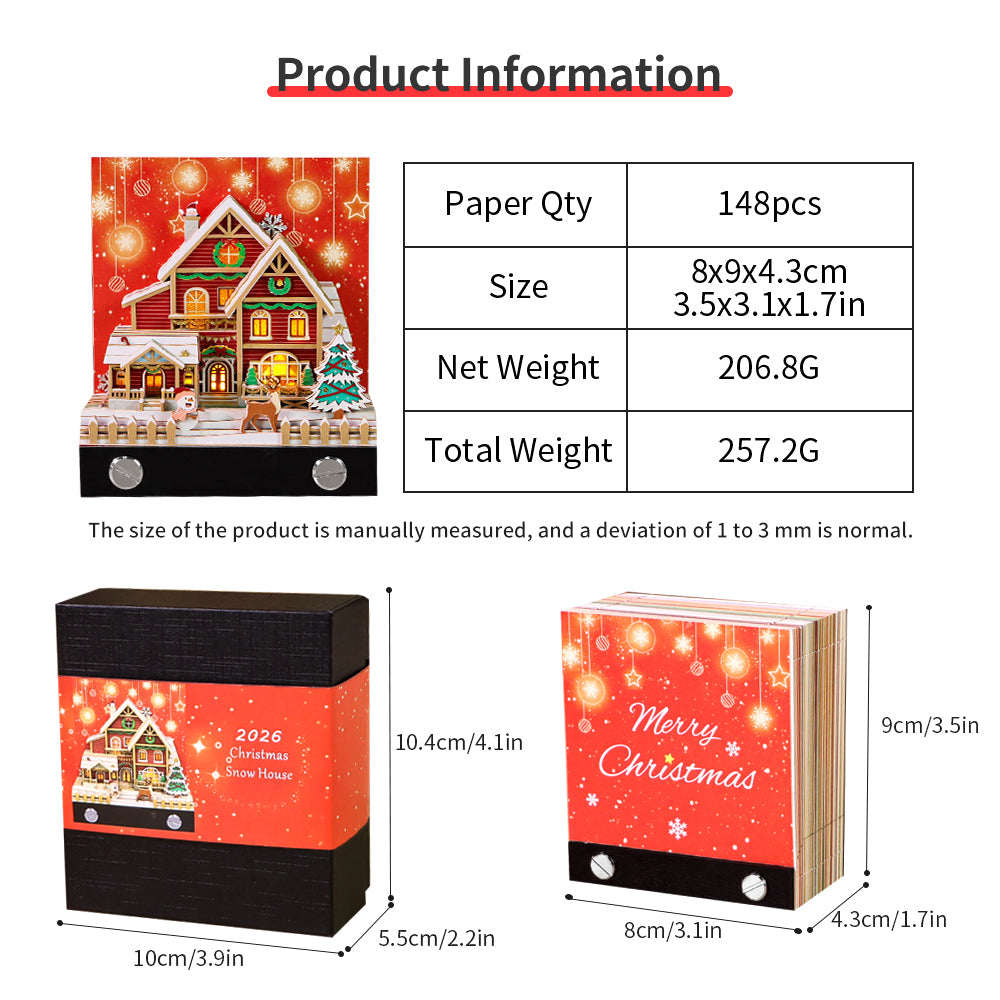 Christmas Snow Santa House 3D Memo Pad（3D Calendar 2026）