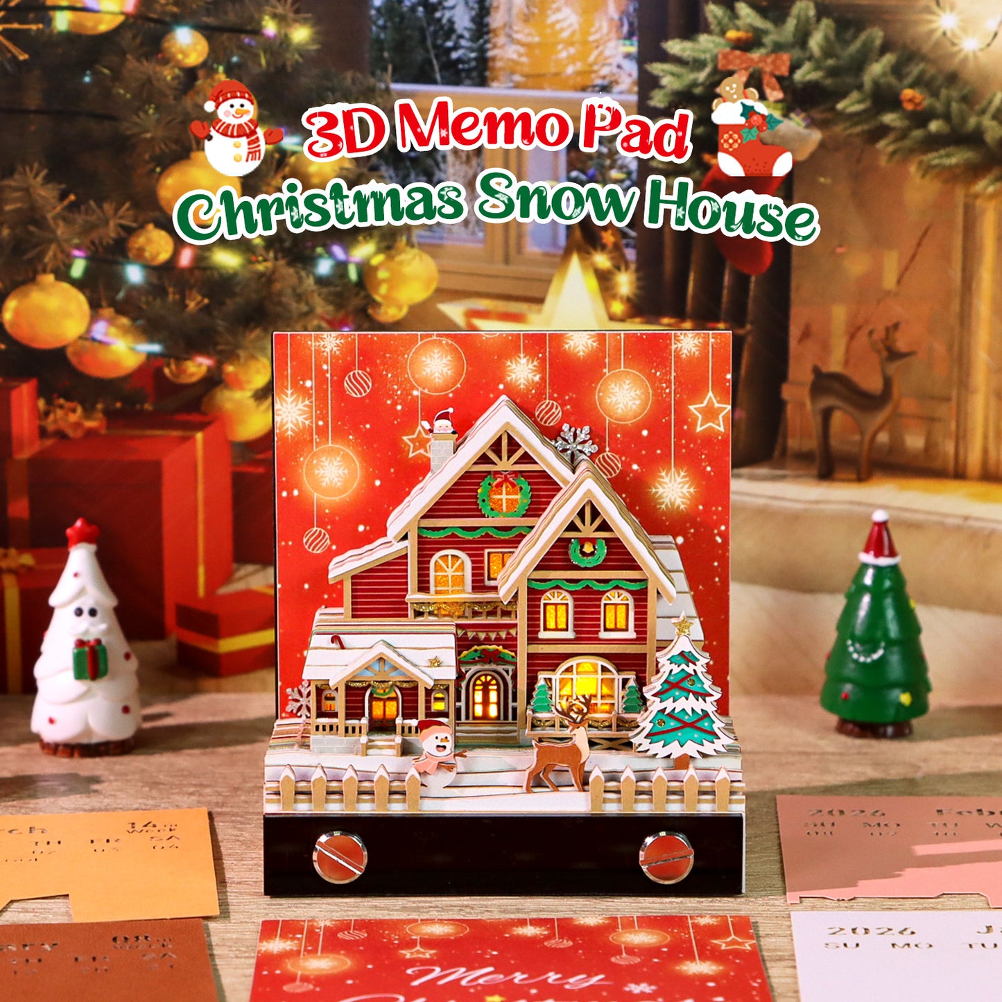 Christmas Snow Santa House 3D Memo Pad（3D Calendar 2026）