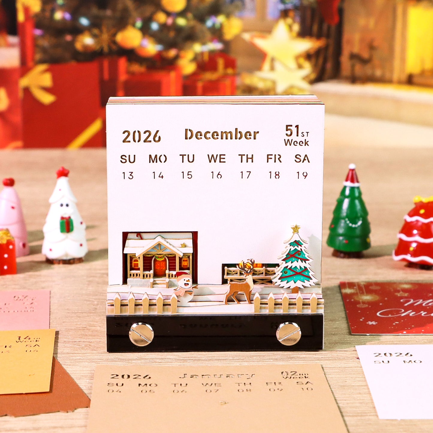 Christmas Snow Santa House 3D Memo Pad（3D Calendar 2026）