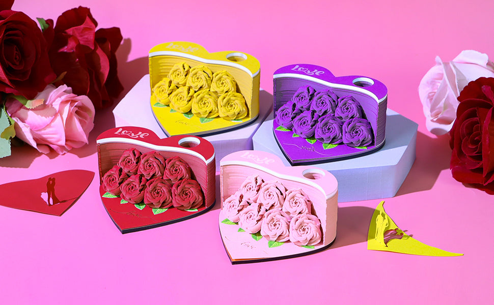 Flower Rose Bouquet 3D Paper Craft 2025 Creative Christmas Valentines Gift Novelty Magical Memo Pad Desk Calendar With Gift Box