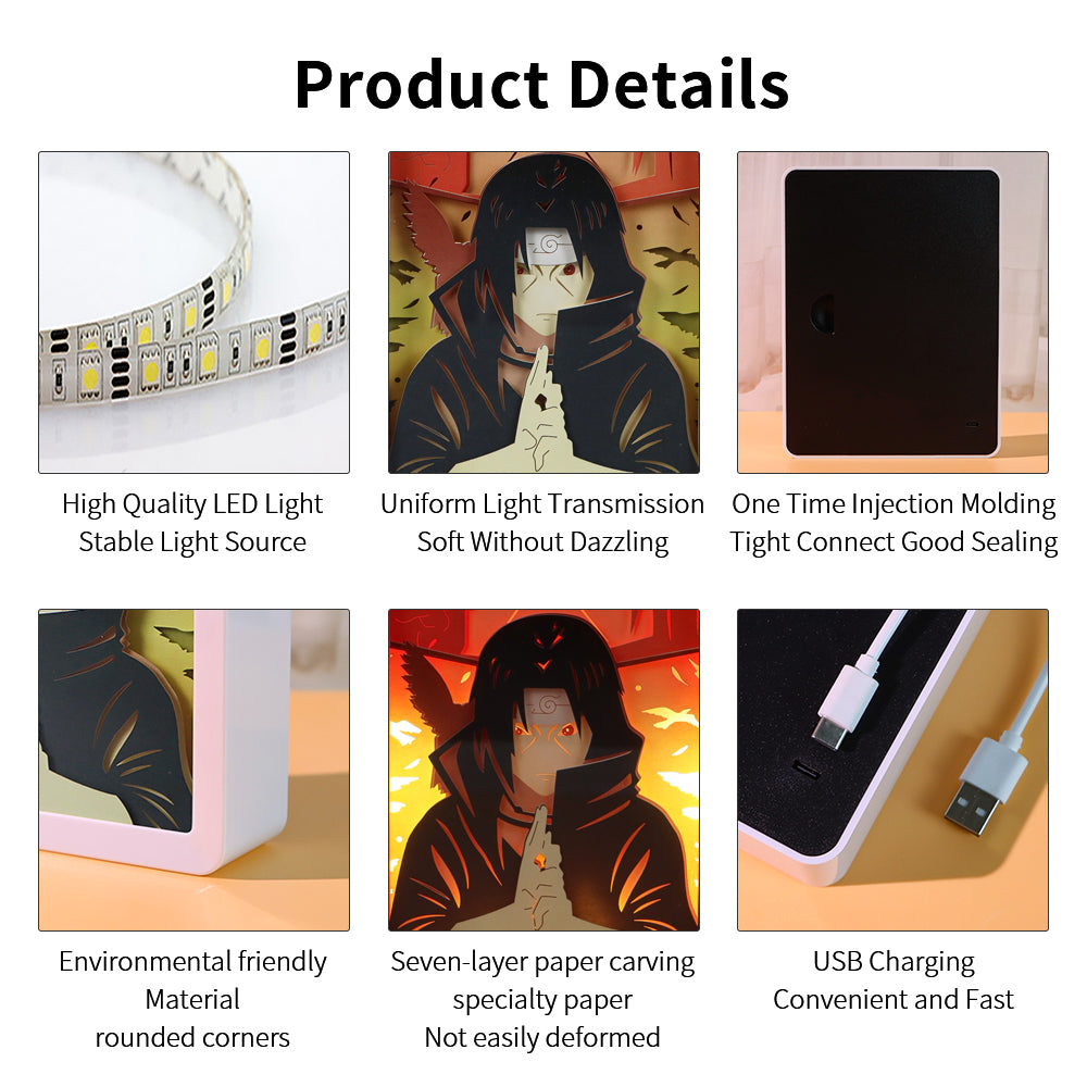 Itachi Uchiha Anime Light Box Paper Craving Lamp（White Shadow Box Frame）