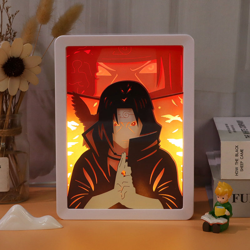 Itachi Uchiha Anime Light Box Paper Craving Lamp（White Shadow Box Frame）