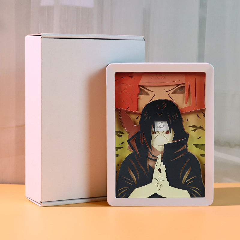 Itachi Uchiha Anime Light Box Paper Craving Lamp（White Shadow Box Frame）