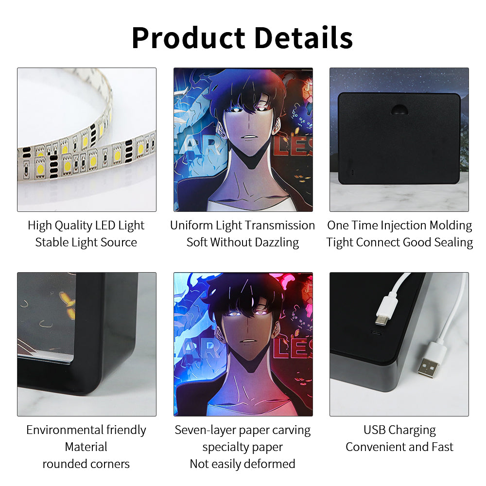 Solo Leveling Anime Light Box Paper Craving Lamp（Black Shadow Box Frame）
