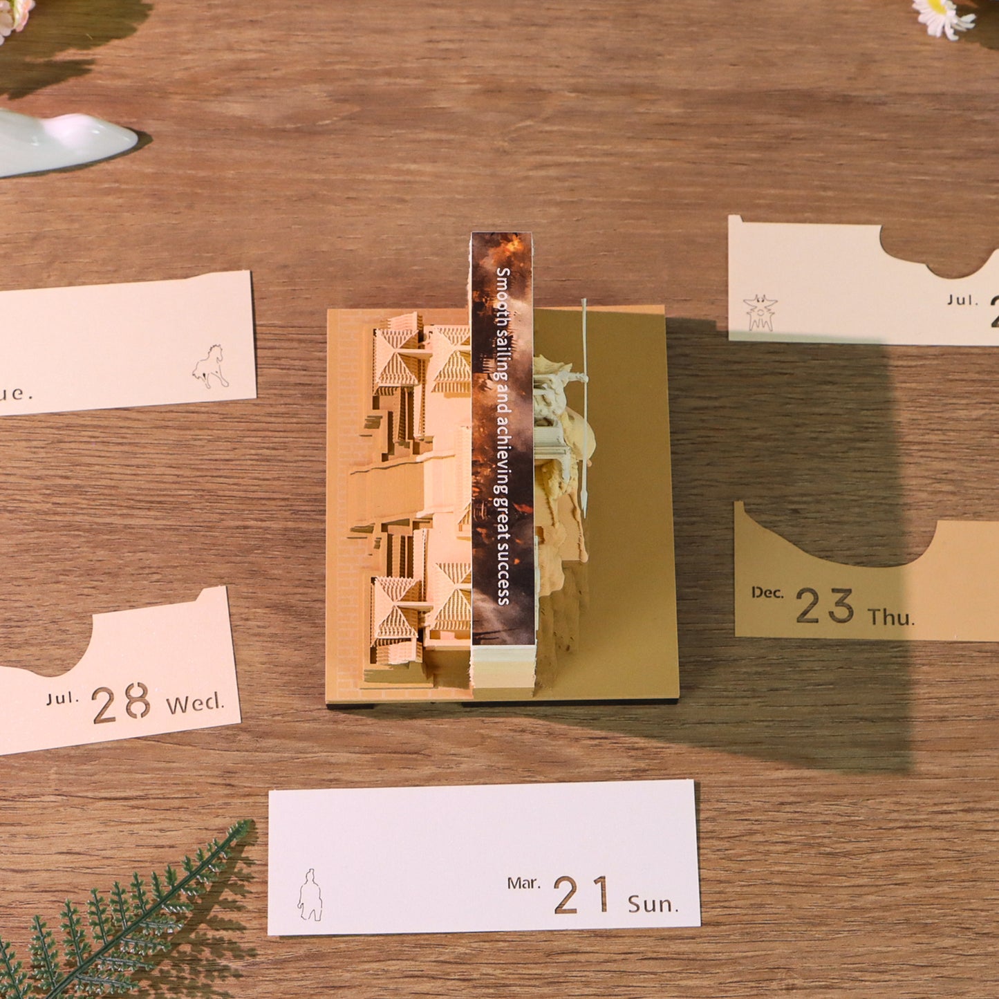 War Horse&Ancient Architecture Double Side Hand Tear off 3D Calendar Memo Pad With Light
