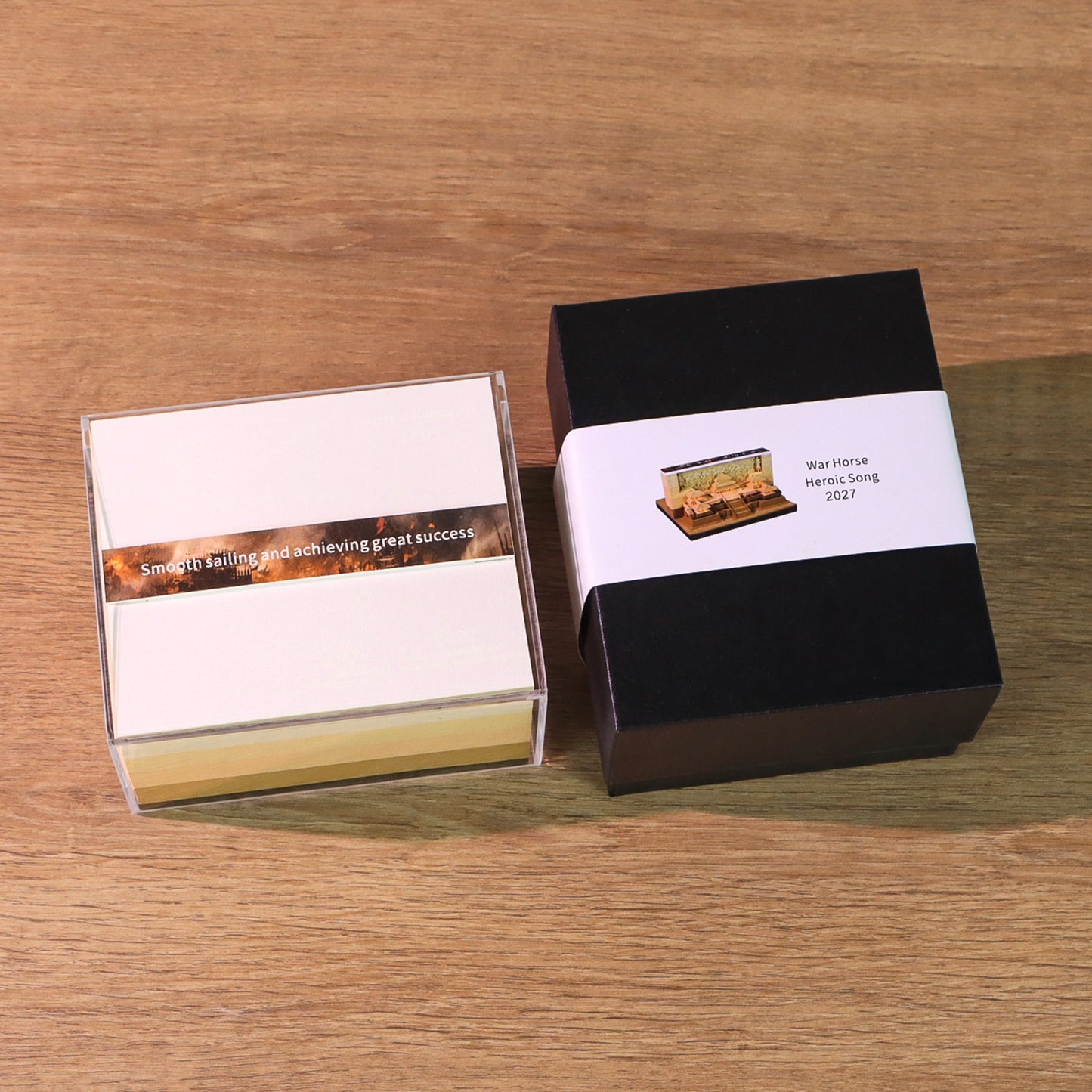 War Horse&Ancient Architecture Double Side Hand Tear off 3D Calendar Memo Pad With Light