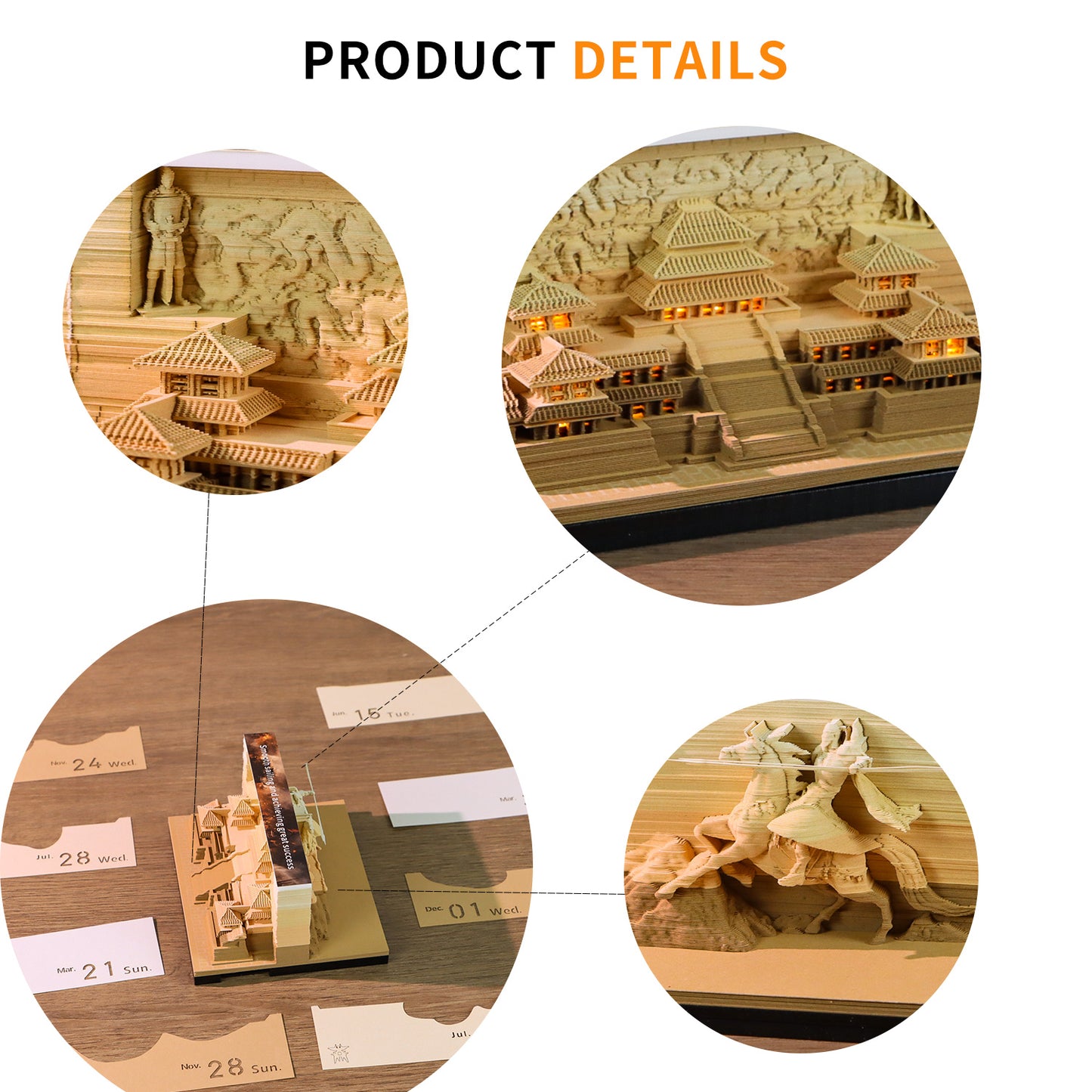 War Horse&Ancient Architecture Double Side Hand Tear off 3D Calendar Memo Pad With Light