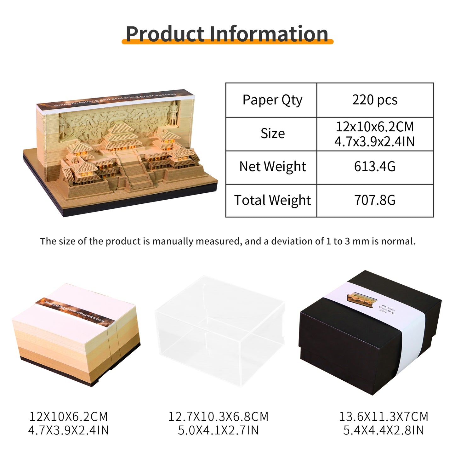 War Horse&Ancient Architecture Double Side Hand Tear off 3D Calendar Memo Pad With Light