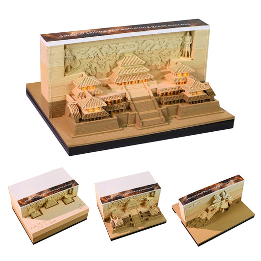 War Horse&Ancient Architecture Double Side Hand Tear off 3D Calendar Memo Pad With Light