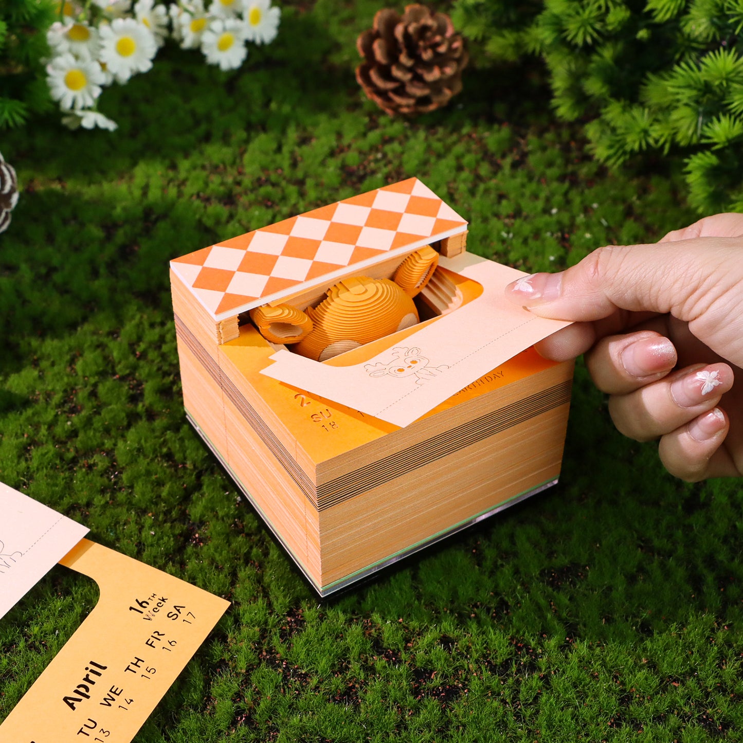 Woodland Fawn Model Hand Tear off 3D Calendar Memo Pad With Light