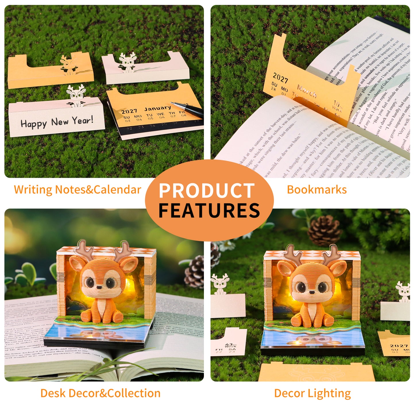 Woodland Fawn Model Hand Tear off 3D Calendar Memo Pad With Light