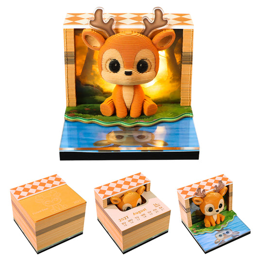 Woodland Fawn Model Hand Tear off 3D Calendar Memo Pad With Light