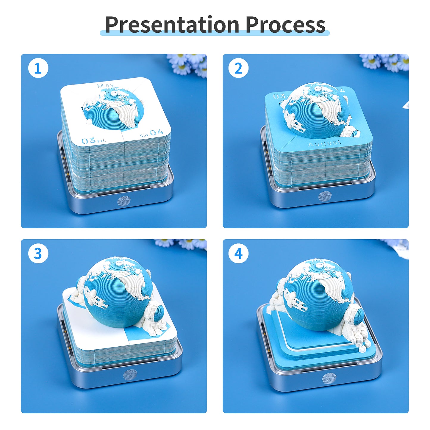Earth Model Hand Tear off 3D Calendar Memo Pad With Light