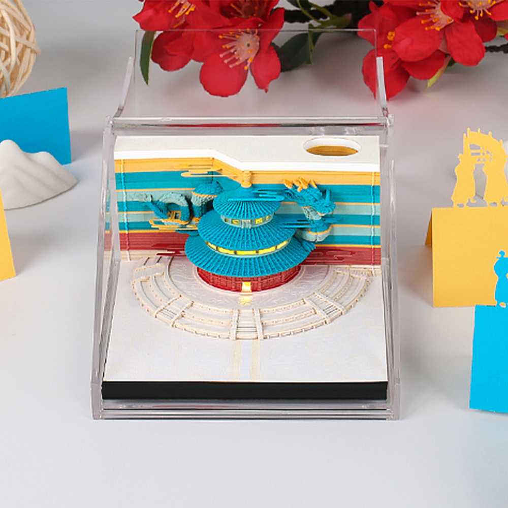 Temple of Heaven Miniature Model Hand Tear off 3D Calendar Memo Pad With Light