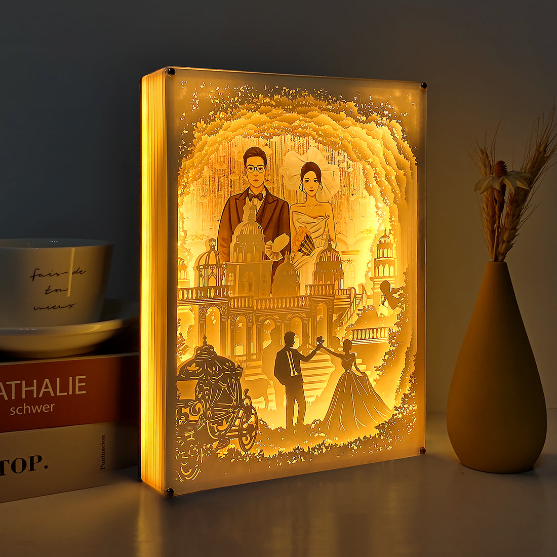 Wedding Photos Paper Cut Carved Light Box with Led Light