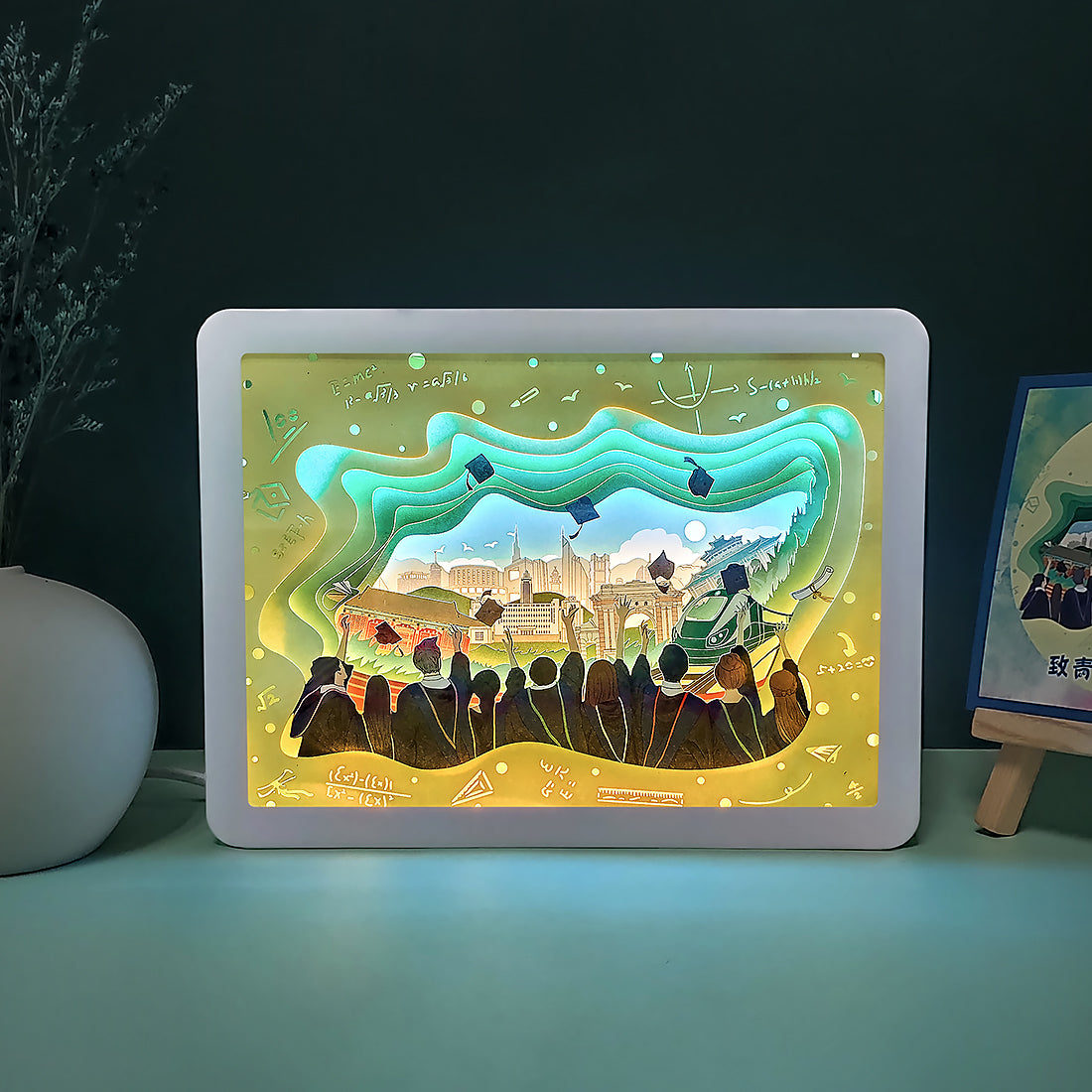 Graduation Gift School theme Paper Cut Carved Light Box with Led Light