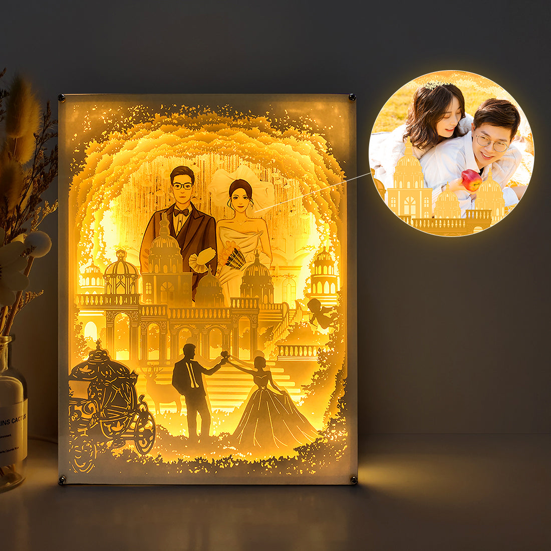 Wedding Photos Paper Cut Carved Light Box with Led Light