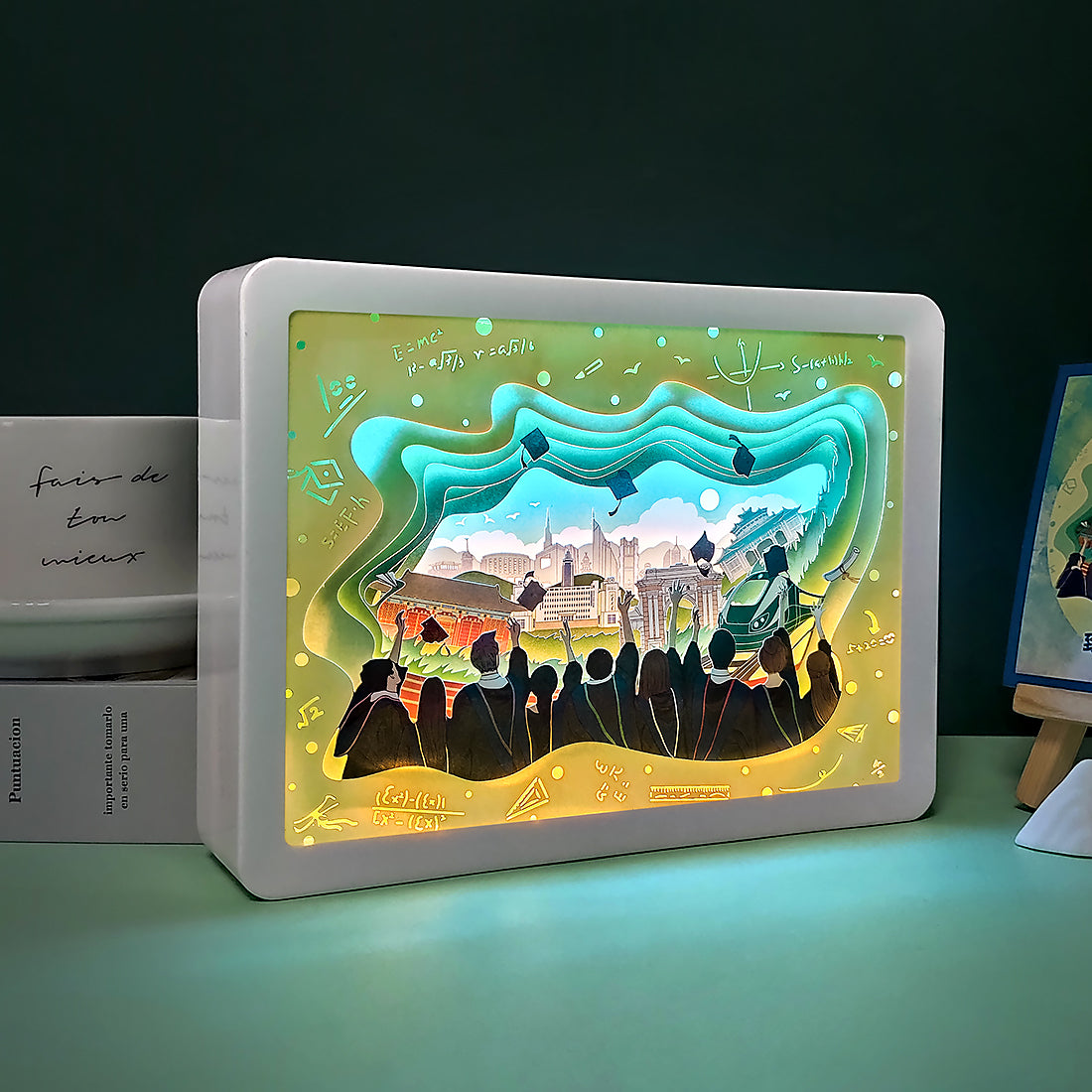 Graduation Gift School theme Paper Cut Carved Light Box with Led Light