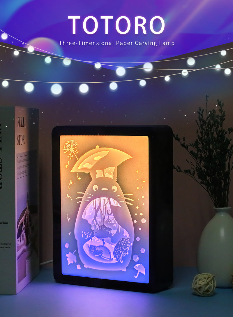 Totoro Anime Paper Carved Light Box with Led Light