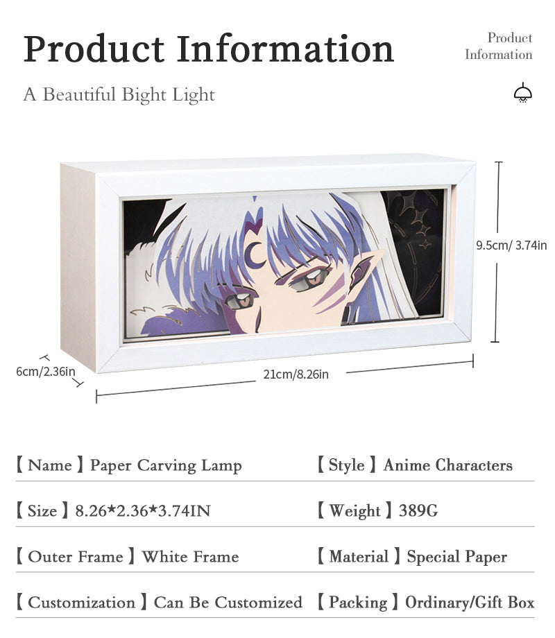 Sesshoumaru Anime Paper Carved Light Box with Led Light
