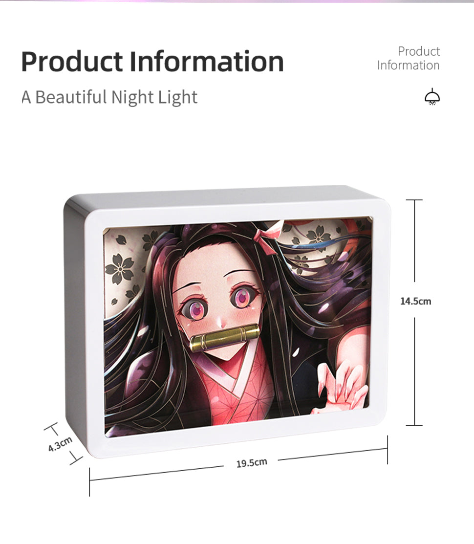 Nezuko Kamado Anime Paper Carved Light Box with Led Light