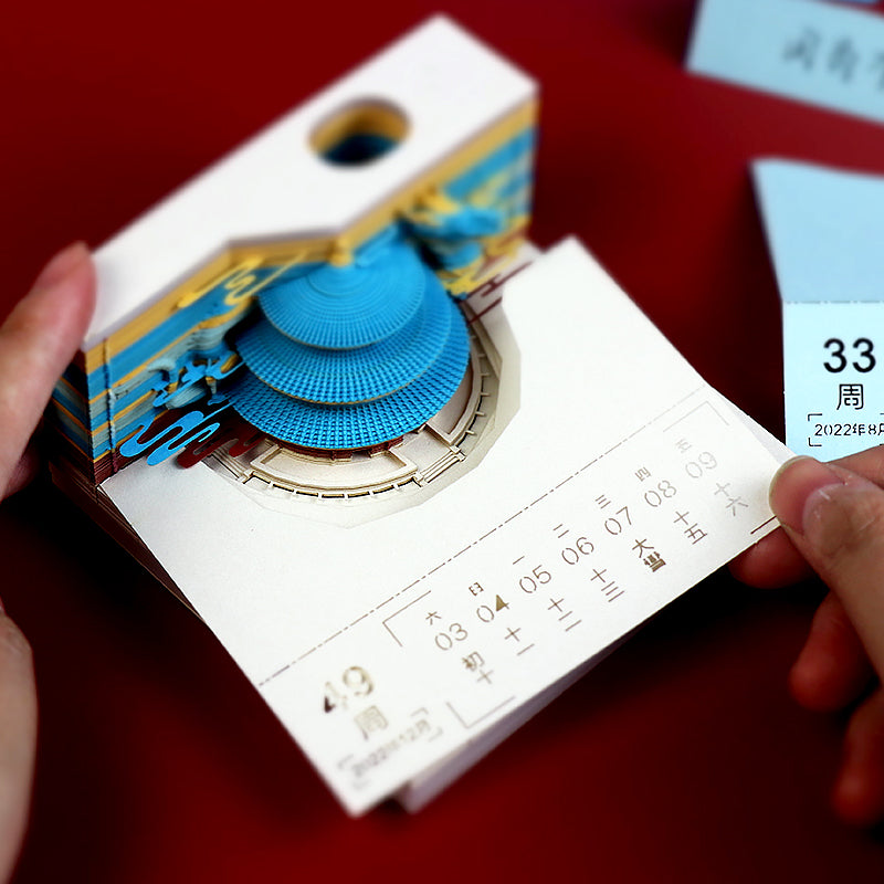 Temple of Heaven Miniature Model Hand Tear off 3D Calendar Memo Pad With Light