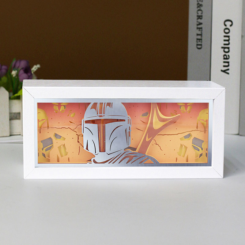 Mandalorian Anime Paper Carved Light Box with Led Light